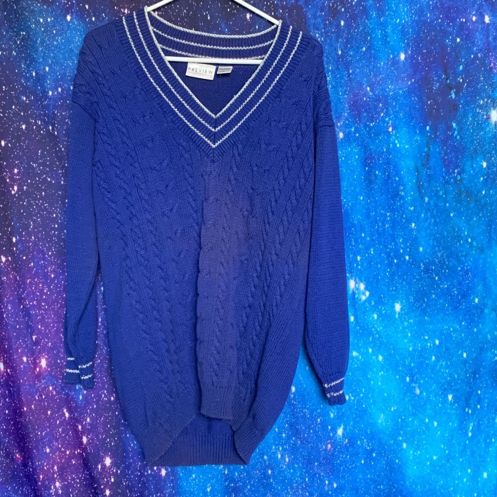 Preview International- Blue Knit V-neck Sweater S